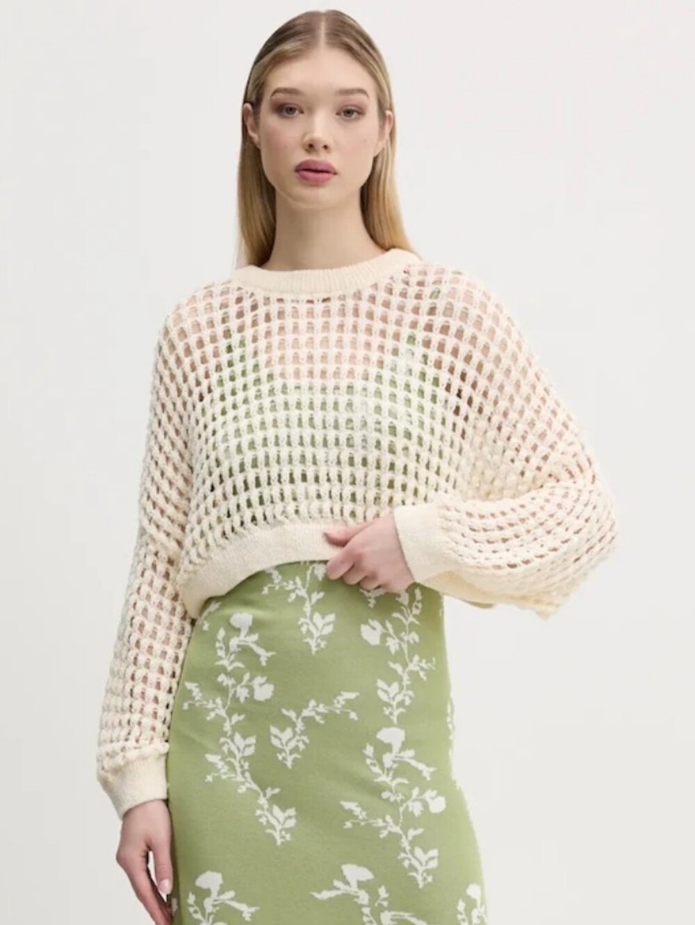 Desigual Cream Open-Knit Cropped Sweater Size L New Without Tags